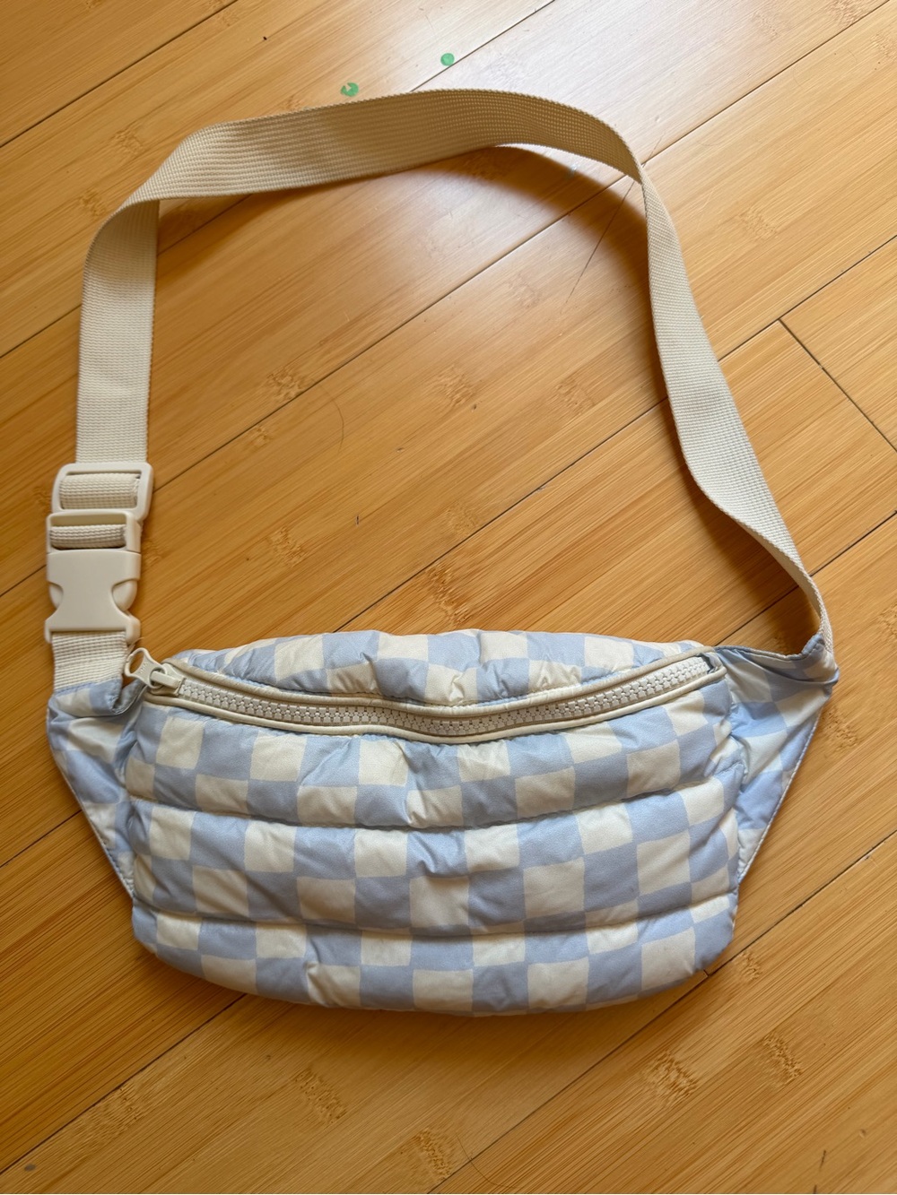 Marine Layer Quilted Checkered Light Blue and White Waist Bag